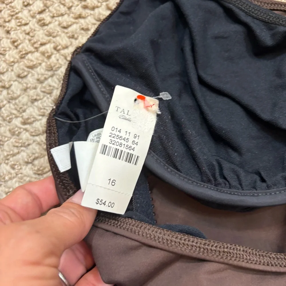Brand new with Tags Talbots Brown Halter Style Underwire Swim Bikini Top Size 16